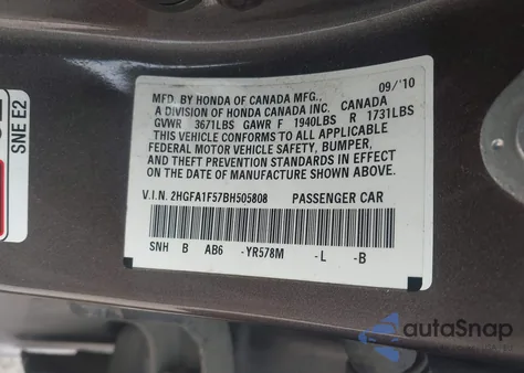 2011 Honda Civic Lx from USA, damaged, VIN 2HGFA1F57BH505808